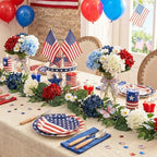 Valery Madelyn 9FT 4th of July Garland with Lights for Mantle, Red White Blue Patriotic Hydrangeas Garland Memorial Day Decorations with Eucalyptus Leaves Butterfly for USA 250th Anniversary Summer - Image 3