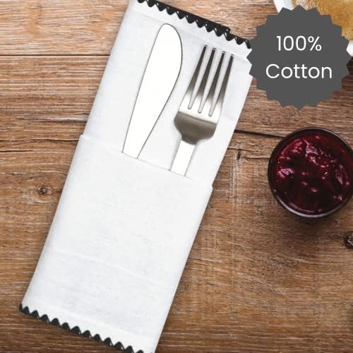Cotton Clinic Cloth Napkins with Trim - Everyday Use Table Dinner Napkins - Soft Durable Washable - Ideal for Dinner Party Wedding Christmas Easter - Set of 12-20x20 inches Black White Napkins - Image 3