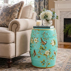 Lefedrasticity Ceramic Garden Stool Outdoor Decorative Garden Stools Hand-Painted Chinoiserie Decor Drum Stool for Garden Patio Backyard Balcony Living Room Bathroom (Green, Pattern 1) - Image 2