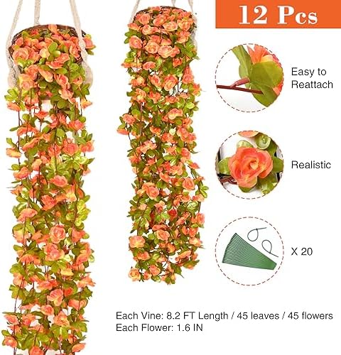 BLEUM CADE 12Pcs 16.4Ft Fake Flower Garland Artificial Rose Vines - Image 2