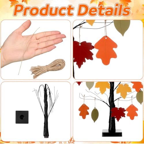 Briwooody 24” Thanksgiving Gratitude Tree with Leaves Kit Seasonal Holiday Decoration with Writing Pen Hemp Rope DIY Fall Decorations Craft Kit for Autumn Home Desktop Thanksgiving Decor(Classic) - Image 3