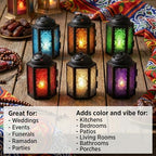 VELA LANTERNS Mini Moroccan Tea Light Candle Holder Lanterns – 4.25" Small Decorative Lantern for Table or Hanging, Metal with Glass Panels – Ramadan, Wedding, Home Decor, Assorted (Set of 6) - Image 2