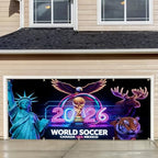 2026 World Soccer Cup Garage Door Banner Cover, 7x16ft Large Football Championship Backdrop, Canada USA Mexico Host Nations Outdoor Decoration, Heavy Duty Fabric Sports Wall Mural for Home Decor by THISFIND