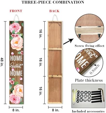 Pink Rose Home Sweet Home Wooden Board 8x48inch Spring Flower Welcome Sign and Porch Leaner Summer Decoration for Front Door Yard Deck Patio Farmhouse Vertical Decorations - Image 5
