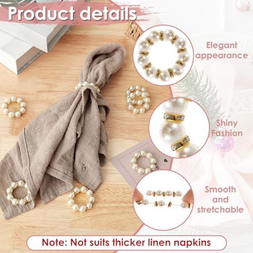 240Pcs Gold Pearl Napkin Rings Bulk Imitation Pearl Napkin Ring for Wedding - Image 3