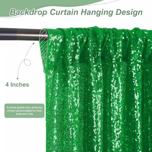 Christmas Photo Backdrop Green Sequin Backdrop Curtains,4 Panels 2FTx8FT - Image 4