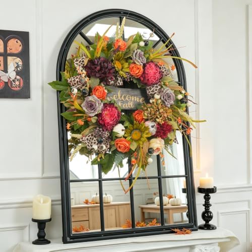 Fall Wreaths for Front Door 24 Inch Artificial Autumn Wreath Rustic Decor - Image 2