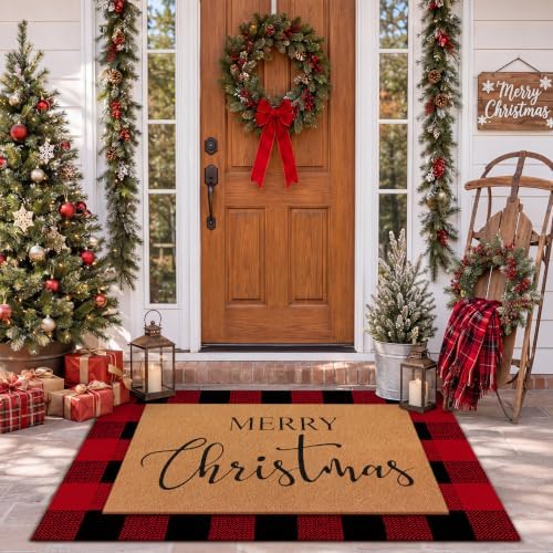 Tinideya 2 Pcs Christmas Layered Doormat Set, Merry Christmas - Image 2