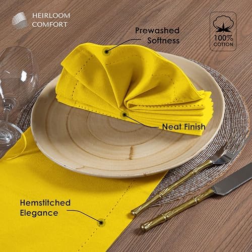 Lemon Yellow Cloth Napkins 18x18 Inch - Set of 12 - Soft, Absorbent, Reusable, Washable - Hemstitch Mitered Edges - Perfect Cotton Napkin for Summer, Spring, Baby Showers, Parties - Image 6