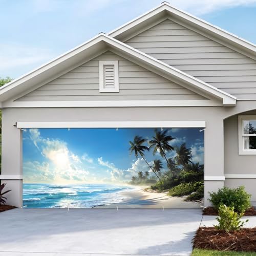7 * 16FT Summer Garage Door Cover Decorations Sunset Palm Trees Garage Door Banner for Outdoor Indoor Summer Party Photography Backdrop (Summer Beach, 7 * 16 ft) - Image 7