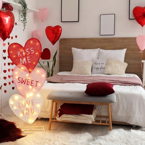 VIHOSE Valentine's Day Heart Lights 41 Inch H Pre-lit Lighted Heart Decor with 50 Warm White Lights Valentine's Day Conversation Candy Hearts Decoration for Indoor Outdoor Porch Garden Lawn(Classic) - Image 3
