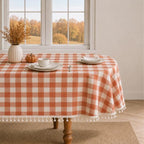 Fall Orangle Gingham Oval Tablecloth, Cotton Linen Texture, 60"x84" - Image 2