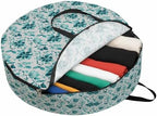 36 Inch Round Storage Bag 1 Pack,Ombre Turquoise Wild Flower Waterproof Wreath Storage Container with Handles&Zipper Farmhouse Leaves Herb Closet Organizer Bags Garland Box - Image 2