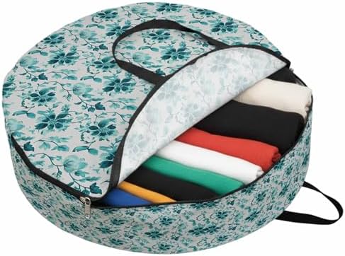 36 Inch Round Storage Bag 1 Pack,Ombre Turquoise Wild Flower Waterproof Wreath Storage Container with Handles&Zipper Farmhouse Leaves Herb Closet Organizer Bags Garland Box - Image 2