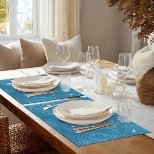 Shrahala Concentric Ripples Placemats, Blue with White Circles Stars Table Mat Linen Burlap Washable Double-Deck Heat Insulation for Dining/Kitchen Table Set of 6 (12 X 18 Inch) - Image 3