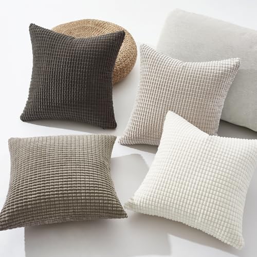 Topfinel Neutral Grey Pillow Covers Set of 4,Boho Sofa Throw Pillows Covers for Couch-Multi Combo 20" x 20" Set of 4-Corduroy Textured Fun Holiday Home Decor Euro Shams - Image 3