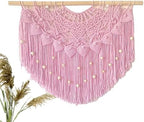 Youngeast Large Macrame Wall Hanging Boho Beaded Curtain for Window Macrame Bedroom Headboard Living Room Wall Art Tassel Tapestry Bohemian Woven Wall Decor 31" W X 25" H (Pink) - Image 2