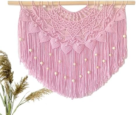 Youngeast Large Macrame Wall Hanging Boho Beaded Curtain for Window Macrame Bedroom Headboard Living Room Wall Art Tassel Tapestry Bohemian Woven Wall Decor 31" W X 25" H (Pink) - Image 2
