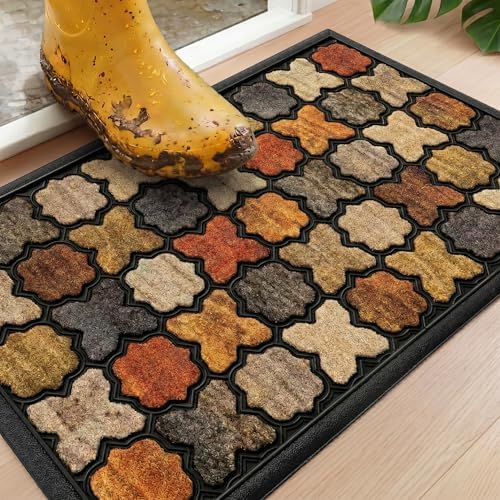 Welcome Mat for Front Door, Non-Slip, Floral, 17 x 29 in by AmaruDoorMats