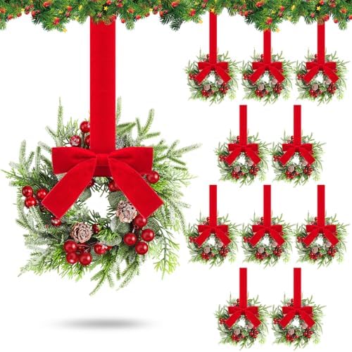 Dingion 12 Pcs Mini Christmas Kitchen Cabinet Wreath, Pine Berries Snowy by Dingion