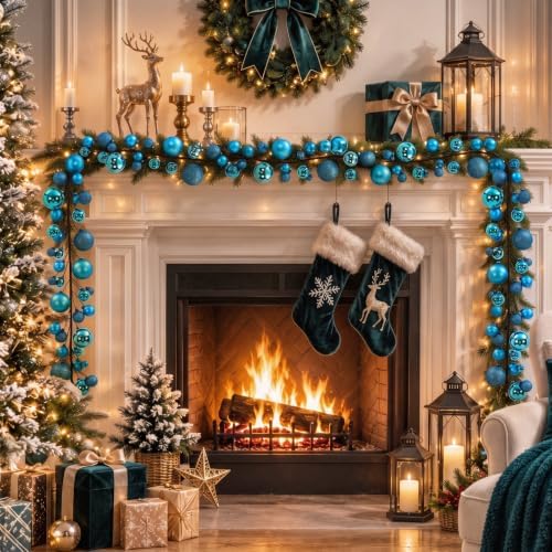 2 Pcs 6 ft Christmas Ball Ornament Garland, Turquoise - Image 6