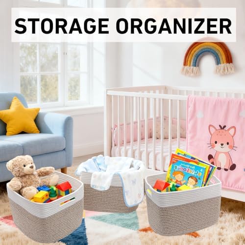 3 Pack Woven Baskets,Storage Baskets for Shelves with Handles - Image 5