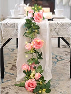 FiveSeasonStuff 29 Ft 4 Pack Amaranth Light Pink Rose Silk Flower Garland Artificial Flowers Decoration Hanging Floral with 66 feet String Lights - Image 7