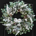 Winter Wreath for Front Door, 24 Inch Christmas Wreath with Owl Decor, Pine Cones, and Evergreen Greenery, Festive Winter Door Decor, Artificial Holiday Farmhouse Rustic Wreath by PureCosy