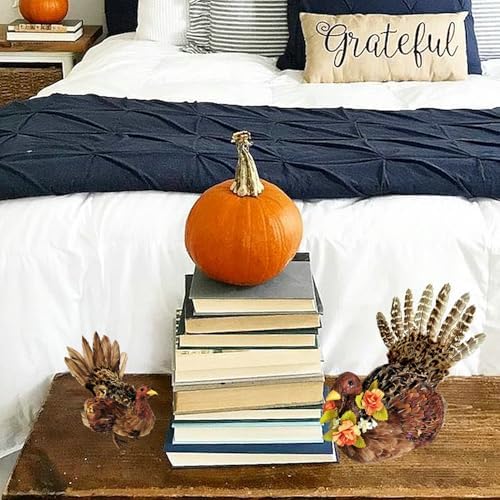 naturevibe 10/6.5 Inch Set of 2 Thanksgiving Feathered Turkey Decorations - Image 5