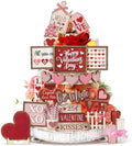 Moucuny 24 Pcs Vintage Farmhouse Valentine's Day Tiered Tray Decor Set Heart Wooden Valentine Table Centerpieces Love Heart XOXO Wooden Signs for Home Decor by Moucuny