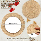 Kochorie Set of 36 Round Woven Placemats 13.5-Inch Natural Water Hyacinth Plant Placemats Hand-Woven Boho Rattan Placemat Wicker Weave Table Mats for Home Table Farmhouse - Image 2