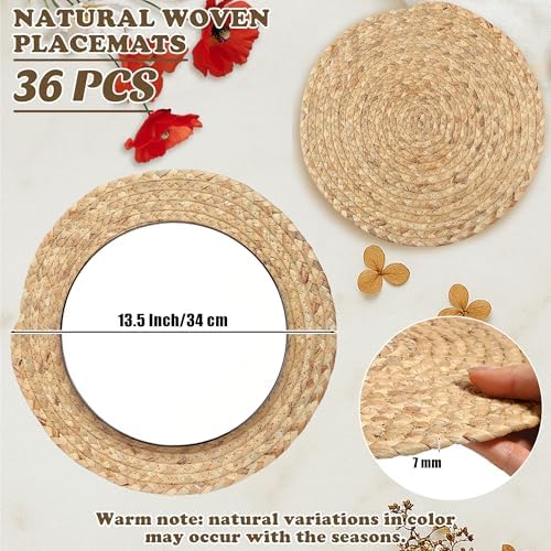 Kochorie Set of 36 Round Woven Placemats 13.5-Inch Natural Water Hyacinth Plant Placemats Hand-Woven Boho Rattan Placemat Wicker Weave Table Mats for Home Table Farmhouse - Image 2