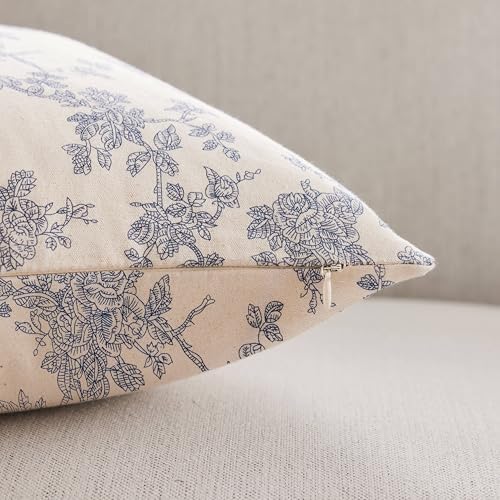100% Cotton French Pastoral Throw Pillow Covers Set of 2, 24x24 Inch Double Sided/Blue, Farmhouse Decorative Cushion Covers for Sofa Bed Living Room Home Decor - Image 3