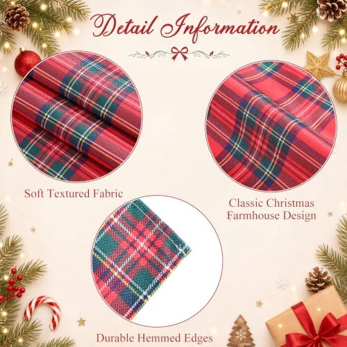 7 Pcs Christmas Tartan Plaid Table Runner and Placemat Set, Red - Image 3