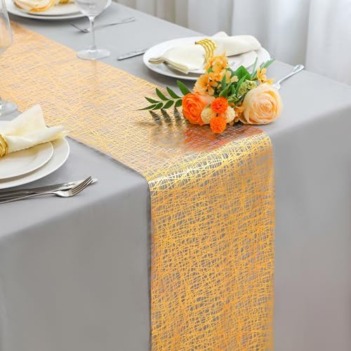 Snowkingdom 2 Pcs Gold Table Runner 11x 108 Inch Thin Mesh Sparkle Glitter Metallic Golden Lines Runner Gold Table Decorations for Wedding Birthday Party, Bridal Shower, Baby Shower, Christmas - Image 6