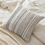 AmHoo Set of 2 Chenille Tufted Striped Textured Boho Throw Pillow Covers Aesthetic Woven Decorative Pillow Case for Couch Bed Sofa Bedroom Modern Funky 18 x 18-Inch White Grey - Image 4