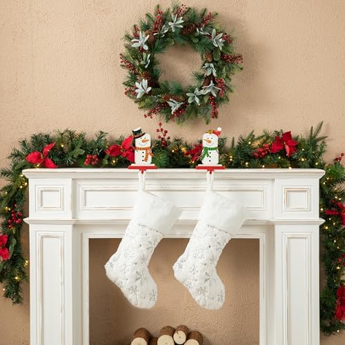 Glitzhome Christmas Stocking Holders for Mantel, Set of 2 Snowman S'Mores Marshmallow Metal Hooks, Heavy Duty Fireplace Hangers for Indoor Holiday Decor - Image 4