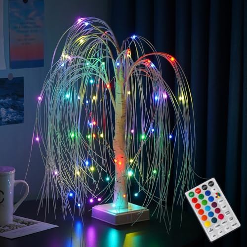Christmas Tree Decor with Remote - 2ft RGB LED Willow Tree, 60 Color Changing Light Modes | Gift Ready Holiday Centerpiece for Home, Office, Wedding | USB/Battery Powered by NXUEBDUOutlets