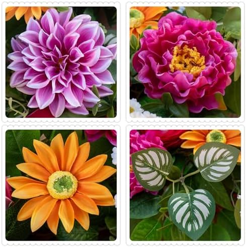 Spring Summer Wreaths for Front Door 24 Inch with Dahlia, Peony & Daisy Spring Wreaths for Front Door Outside Summer Door Wreath for Entryway, Porch & Home Décor Outdoor Summer Wreath - Image 3
