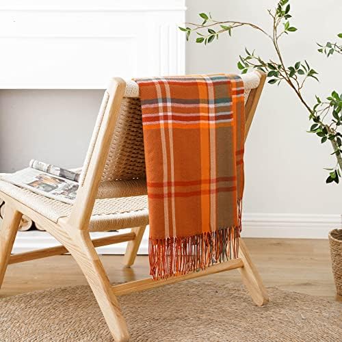 Orange Plaid Throw Blanket for Couch, Fall Throw Blanket 50"x60" Fall Decor - Image 6