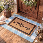 2 Pcs Blue Welcome Mats for Front Door Layered Buffalo Plaid Outdoor Rug by Unknown
