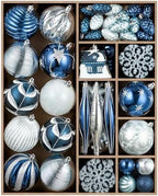 JORNOY 106Pcs Christmas Ornaments Bulk, Shatterproof Plastic Hanging Balls Bulbs Assorted Decor for Tree Decorations Home Holiday Party with Lanyard, Silver & Blue by JORNOY