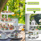 3 Tiered Tray Stand White Tier Serving Tray, Three Decorative Trays, Wooden Cupcake Stand 3 Tiered Farmhouse Tray for Home Decor(L 13.8” W 12.5” H 21.8”) - Image 7
