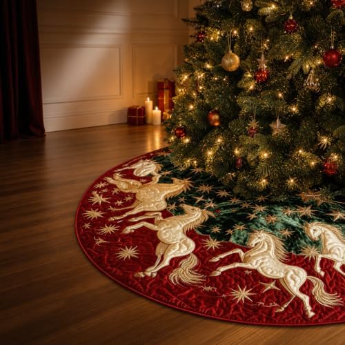 Christmas Tree Skirt Vintage Quilted Applique 36/48/72 Inch Holiday Decor (Red,Small) - Image 6