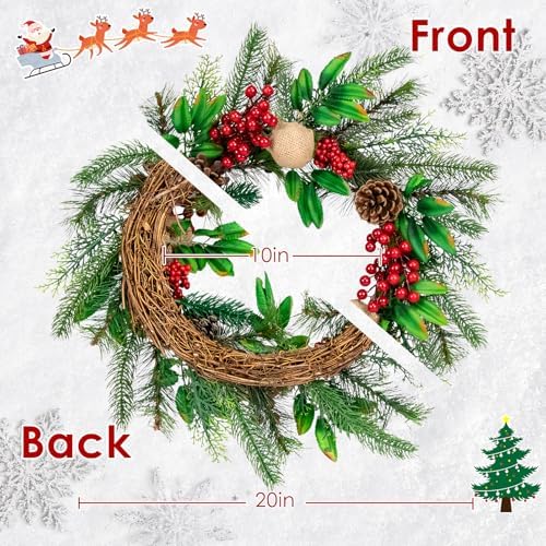 Christmas Wreaths for Front Door Decor Flower, 20" Xmas Berries - Image 2