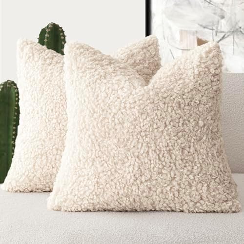 Foindtower Decorative Fuzzy Faux Fur Throw Pillow Covers 26x26 Cream Beige by Foindtower