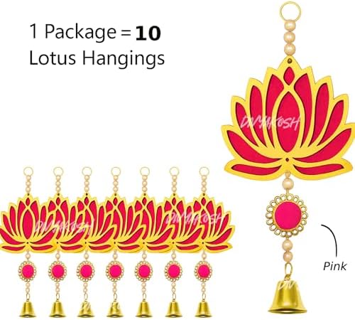 Divyakosh Fabric & Beads Lotus Hangings for Decoration,Pack of 10,Color,Pink,Door/Wall Decor,Mandir Pooja Room,Temple Decor,Export Quality,Wedding Backdrop Decorative Items,Size,9 Inch - Image 3
