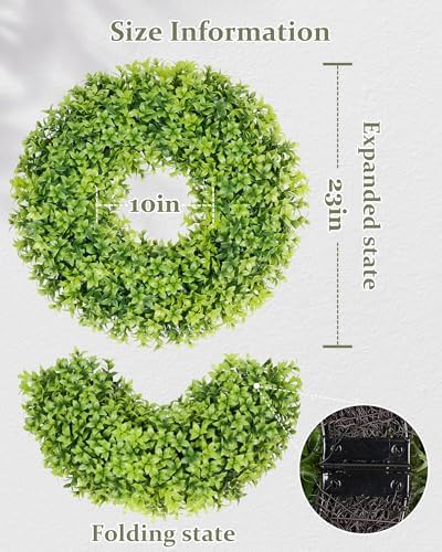 DDHS 23" Boxwood Wreaths Front Door, Artificial Spring Summer Wreath with Sash and Foldable, Green Year Round Indoor Outdoor for Farmhouse Fireplaces and Porches DIY St Patricks Day Decorations - Image 2