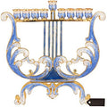 Matashi Hand Painted Blue & Ivory Harp Menorah Candelabra, Embellished by MATASHI