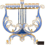 Matashi Hand Painted Blue & Ivory Harp Menorah Candelabra, Embellished by MATASHI